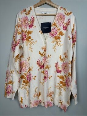 NWT $99 Liz Claiborne cotton nylon floral cardigan boho feminine pink cream